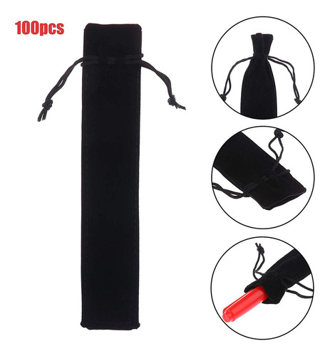 100 Fundas De Terciopelo Para Bolígrafos, Negra, Con Cordón,