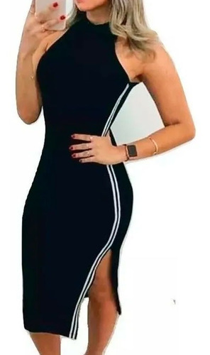 Vestido Midi Justo Acinturado Canelado Roupas Femininas