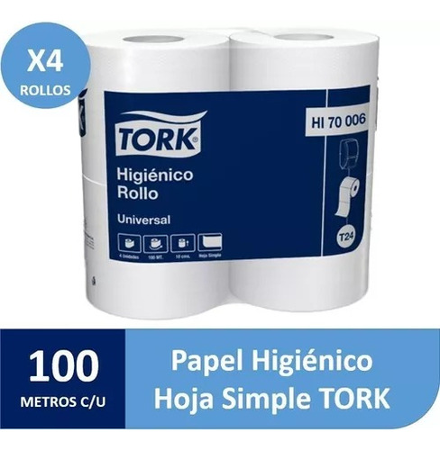 Papel Higiénico Tork Hoja Simple 4 Rollos De 100 Metros