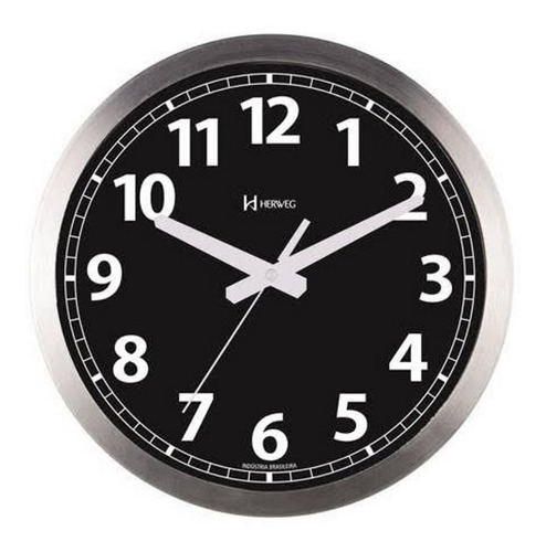 Relógio De Parede Silencioso Preto 30 Cm Alumínio Herweg P42