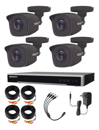 Epcom Kit De 4 Camaras De Seguridad Metalicas De Color Negro 5mp Protección Ip66 Para Uso Exterior + Dvr 4ch Turbohd Con Detección De Movimiento Y Salida De Alarma Modelo Ev8004b50-plus