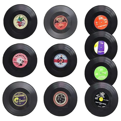 Posavasos De Vinilo Forma De Disco Bebidas, Novedad (10...