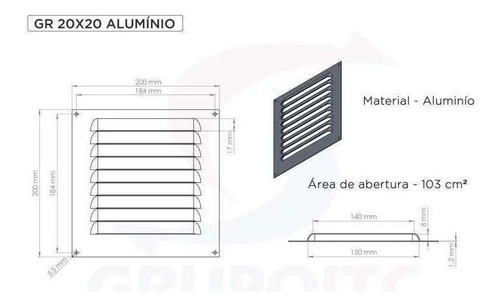 Imagem 3 de 5 de Kit 4 Grades De Ventilação Alumínio Itc 20x20cm Motorhome