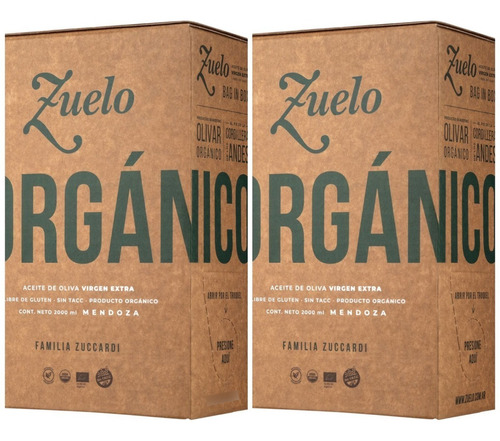 Pack X2 Zuelo Organico Bag In Box X2 Litros Aceite De Oliva
