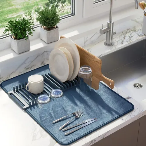 Escurridor Microfibra Azul Con Soporte 60 Cm X 46 Cm Color Azul Jean