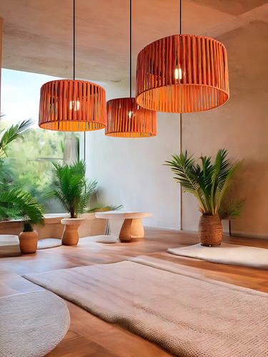 Composição Corda Náutica Kit 3 Luminárias Terracota Redonda 110v/220v