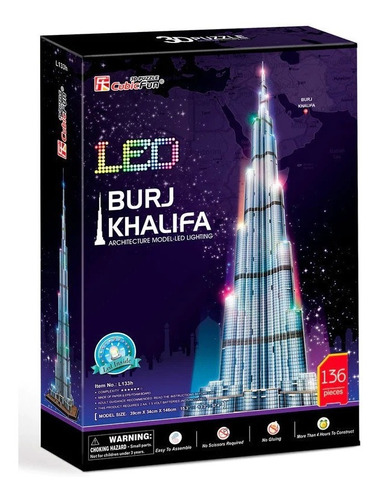Puzle 3d 136 Burj Khalifa Luces Led - Cubicfun
