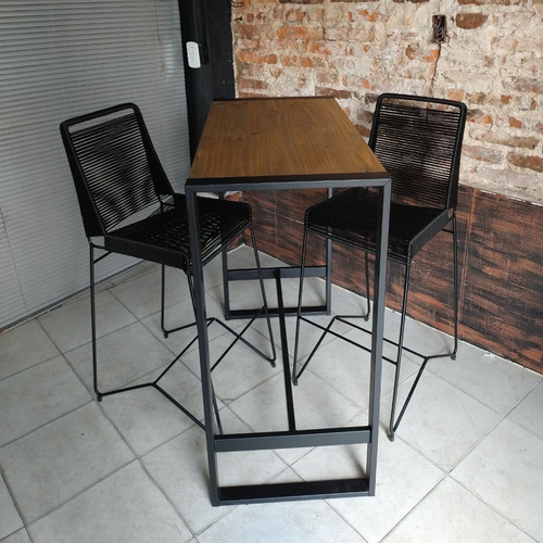 Imagen 3 de 3 de Mesa Barra 120x50 + 2 Taburetes Yute Tulum Industrial Cubo