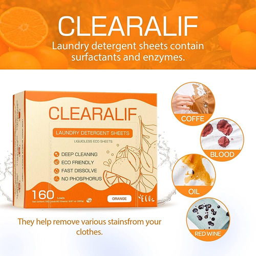 Hojas De Detergente Para Ropa De Hasta 160 Cargas, Naranja -