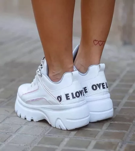 Zapatilla Sneakers Mujer Love Blancas Con Plataforma Altas