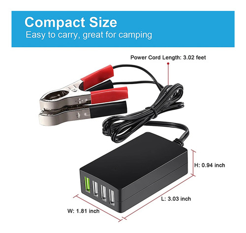 Queenly-2x Portátil Con Clip De Batería, 12 V/24 V A 5 V, 4