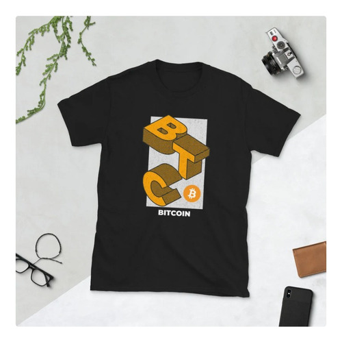 Polera Unisex Bitcoin Criptomoneda Letras 3d Estampado