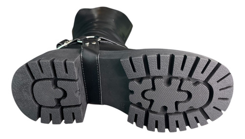 Bota Efecto Cuero Biker Plataforma Tacon Liviana Mujer Dama