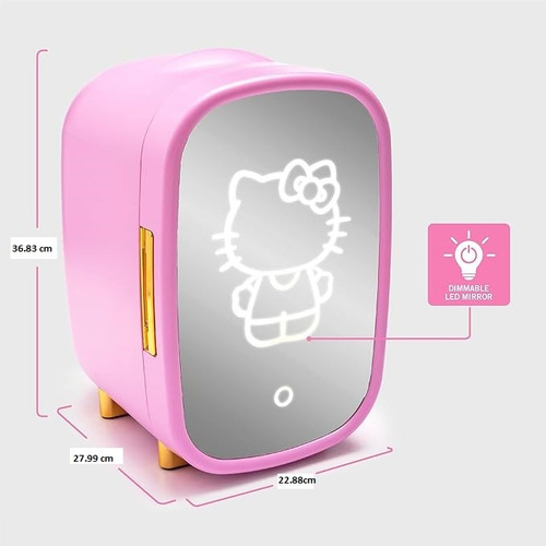 Refrigerador Skincare Hello Kitty 7lt Con Espejo Iluminado Rosa