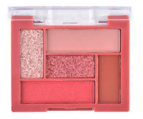 Paleta de sombras de ojos versátil con 5 colores, rosa rubí, sombra de ojos vegana, color melocotón intenso