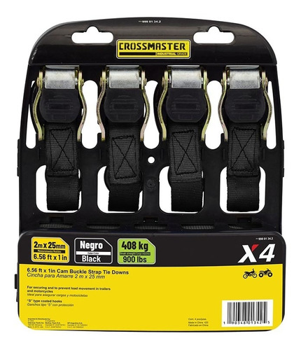 Cinta Cincha Amarre Con Crique Crossmaster X 4 Und 408kg Color Negro