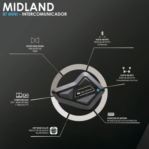 Imagen 2 de 10 de Intercomunicador Bluetooth Moto Midland Bt Mini Kit X1