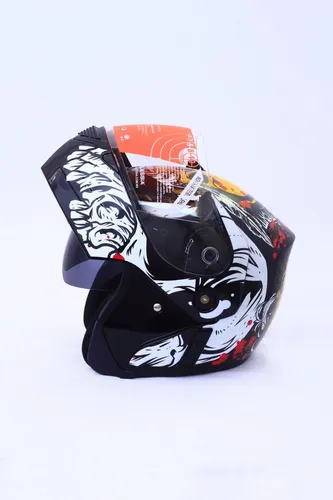 Casco Moto Abatible Alessia Doble Visor gold Skull Blanco