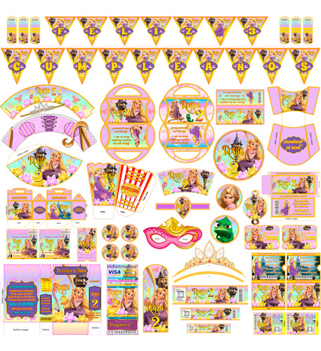 Kit Imprimible Fiesta Princesa Rapunzel Editable Powerpoint