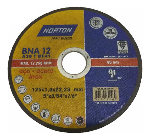 Disco Norton Corte Acero Inox 125mm 5 Pulgadas 1mm Bna 12