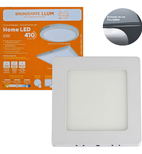 Painel 11x11 Plafon Led 6w Sobrepor Quadrado Home Led