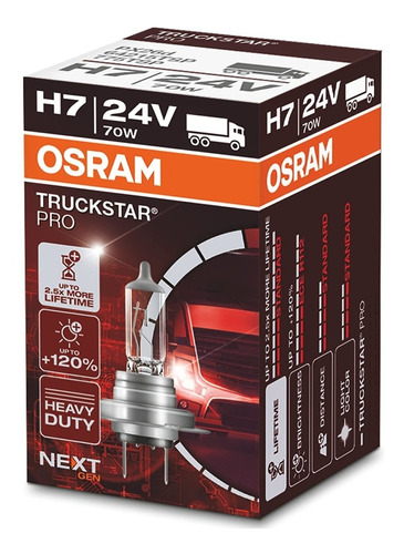 Lâmpada H7 24v Osram 70w Truckstar Pro 120% 775tsp 64215 Tsp