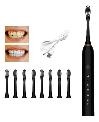 Negro Cepillo Electrico Dental Recargable+8 Cabezales Gratis