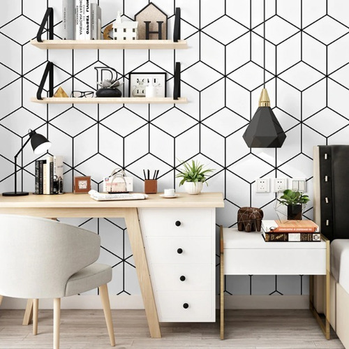 Imagen 4 de 5 de Papel Tapiz Geométrico Blanco Y Negro Pintado