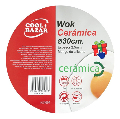 Imagen 5 de 6 de Wok Violeta Cerámica Antiadherente 5 Litros 30cm Tapa Vidrio