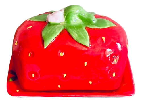 Mantequillera Cerámica Diseño Frutilla Rojo