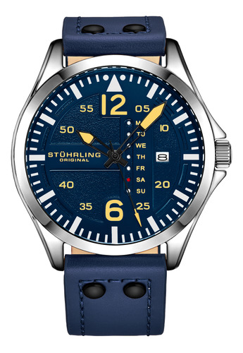 Reloj Stuhrling Original Aviator De 43 Mm Con Esfera Azul De