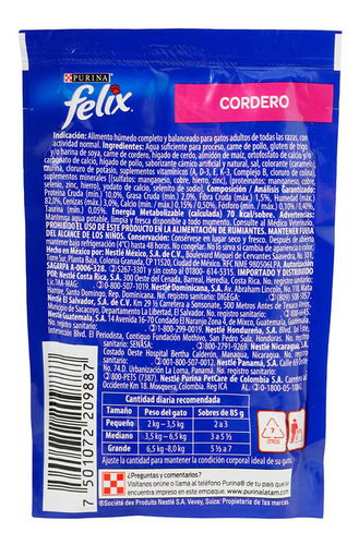 Imagen 2 de 2 de Alimento Gato Húmedo Felix Cordero Salsa Sobre 85g Purina