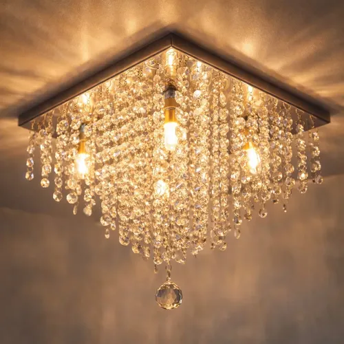 Lustre De Cristal K9 Legítimos 30x30 Sala Jantar Quarto​ Led 127/220v Prateado