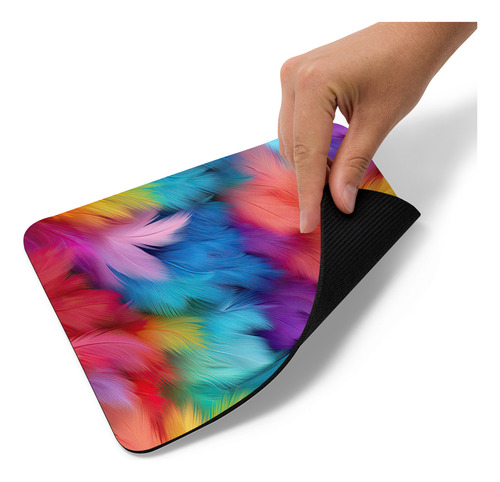 Mouse Pad Svart Diseño Con Plumas Colores Arcoiris