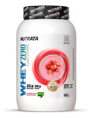 Whey Protein Zero Lactose + Aminoácidos 900g Nutrata Premium Sabor Morango