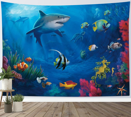 Hvest Tapiz Tiburon Diseño Pez Tropical Submarino Para Pared