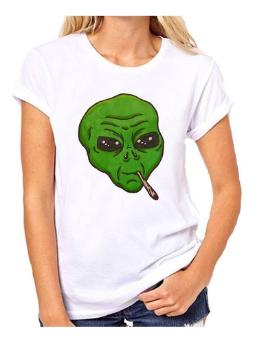Remera De Mujer Alien Fumando Marihuana Cannabis M1
