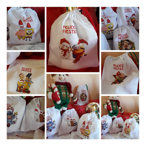 Bolsas Navideñas De Tela --20bolsas-- Infantiles Navidad 