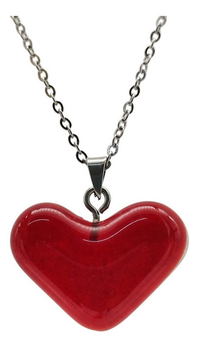 Collar De Corazón Mini Liso De Vidrio Y Acero