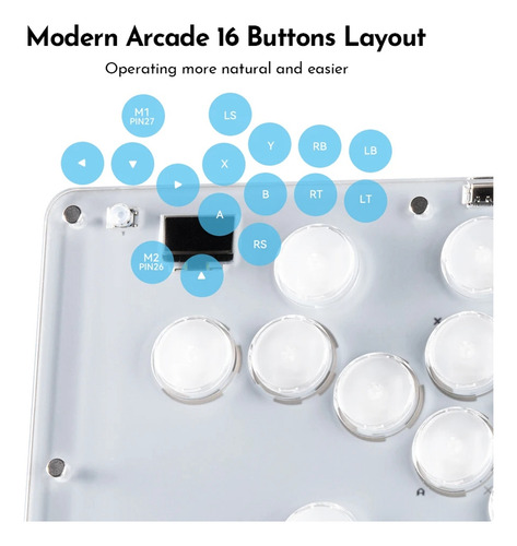 Controlador De Juegos Arcade Stick Leverless De 16 Teclas Rg