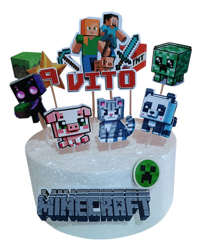 Minecraft Set Bolsita Y Adorno Para Torta Verde Minecraft Varon