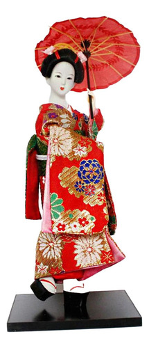 12 Japonesa Gueixa Senhora Estatueta Kimono Vermelho