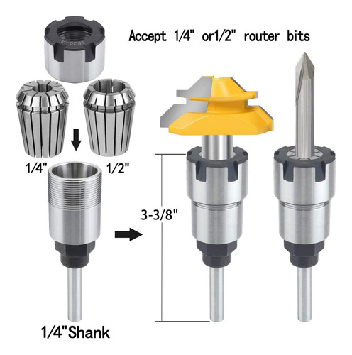 Adaptador Convertidor De Mandril De Extensión Router Bit Col