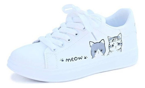 Zapatos Blancos Con Estampado De Gatos Lindos Para Mujer