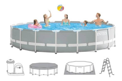 Piscina estructural redonda Intex 26732 con capacidad de 24311 litros de 5.49m de diámetro gris claro diseño mosaico