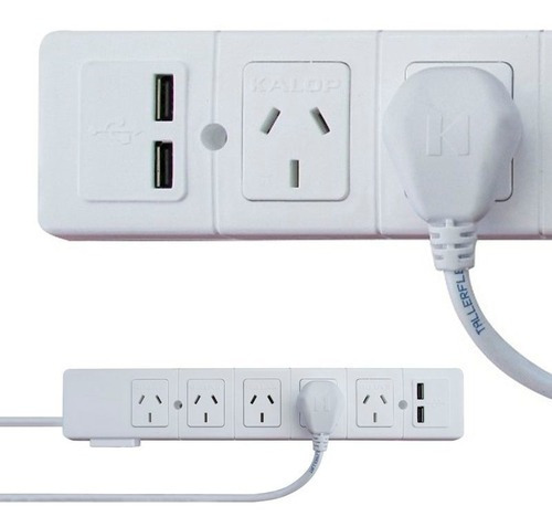 Zapatilla Prolongador 5 Tomas Blanca Usb + 1.5m Cable Kalop Color Blanco