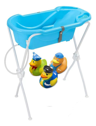 Banheira Azul & Brinquedos Para Banho Patos Fantasia