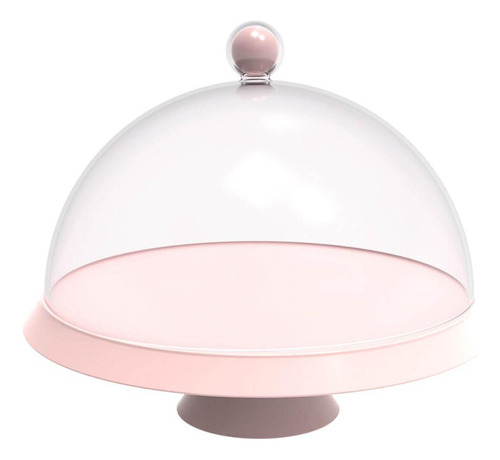 Porta Bolo 25cm Bubble Com Cúpula E Pé Himalaia Rosa Crippa