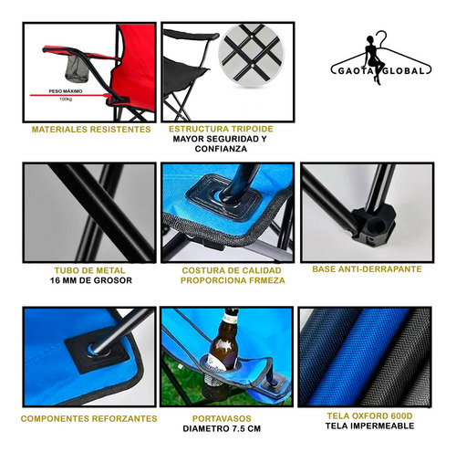 Silla Plegable Para Exteriores, Camping Y Playa