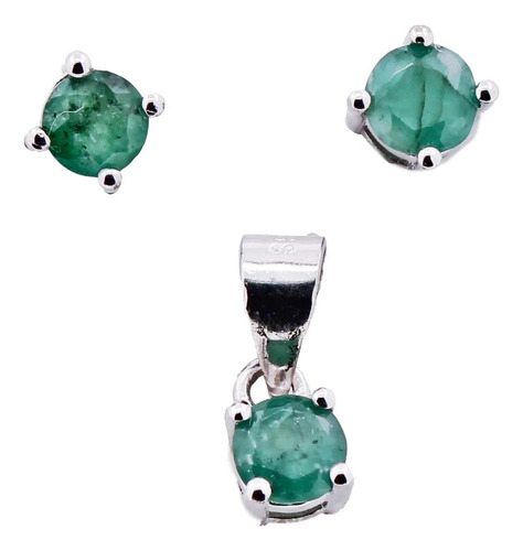 Dije Y Aretes De Plata Con Piedra Natural Facetada Color Plateado